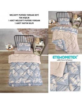 ETE HOMETEX TEK KİŞİLİK LÜX WELSOFT YORGAN SETİ ARİNA BEJ 155X215CM 8696474231848